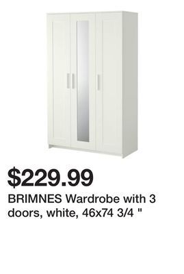 Ikea Brimnes wardrobe with 3 doors, white, 46x74 3/4 " offer