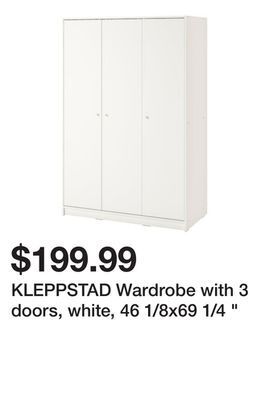 Ikea Kleppstad wardrobe with 3 doors, white, 46 1/8x69 1/4 " offer