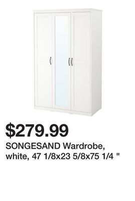 Ikea Songesand wardrobe, white, 47 1/8x23 5/8x75 1/4 " offer