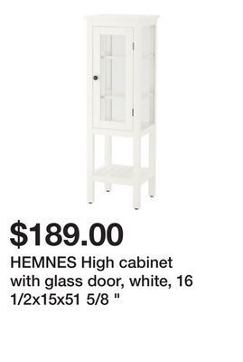 Ikea Hemnes high cabinet with glass door, white, 16 1/2x15x51 5/8 " offer