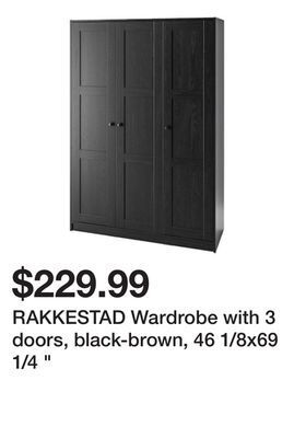 Ikea Rakkestad wardrobe with 3 doors, black-brown, 46 1/8x69 1/4 " offer