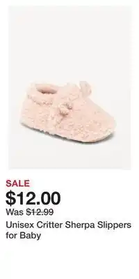 Old Navy Unisex critter sherpa slippers for baby offer