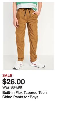 Old Navy Built-in flex tapered tech chino pants for boys offer