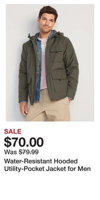 Old Navy Water-resistant hooded utility-pocket jacket for men offer