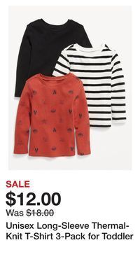 Old Navy Unisex long-sleeve thermal-knit t-shirt 3-pack for toddler offer