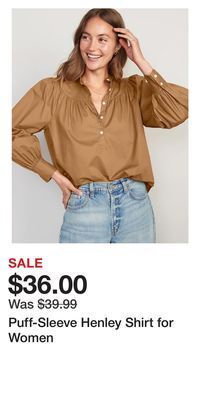 Old Navy Puff-sleeve henley shirt for women offer