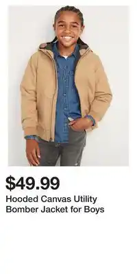 Old Navy Hooded canvas utility bomber jacket for boys offer