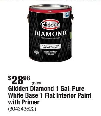 The Home Depot Glidden diamond 1 gal. pure white base 1 flat interior paint with primer offer