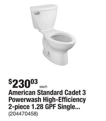 The Home Depot American standard cadet 3 powerwash high-efficiency 2-piece 1.28 gpf single flush elongated toilet in white, seat not include offer