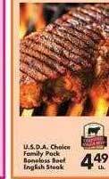 Fairplay U.s.d.a. choice family pack boneless beef english steak offer