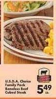 Fairplay U.s.d.a. choice family pack boneless beef cubed steak offer