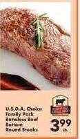 Fairplay U.s.d.a. choice family pack boneless beef bottom round steaks offer