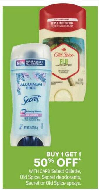 CVS Gillette, old spice, secret deodorants, secret or old spice sprays offer