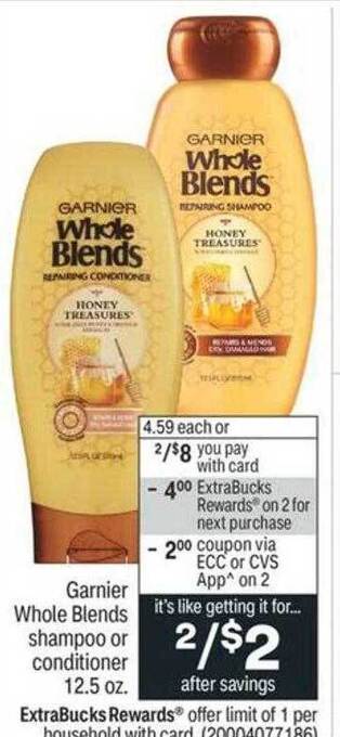 CVS Garnier whole blends shampoo or conditioner offer