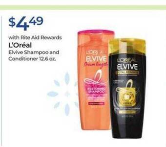 Rite Aid L'oréal elvive shampoo and conditioner offer