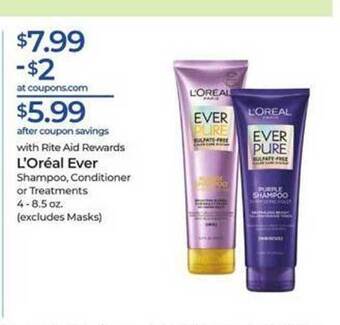 Rite Aid L'oréal ever shampoo, conditioner or treatments offer