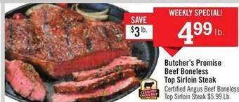 Price Chopper Butcher's promise beef boneless top sirloin steak offer
