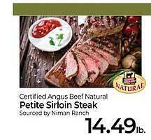 Roche Bros Certified angus beef natural petite sirloin steak offer