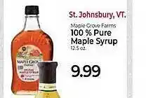 Roche Bros 100 % pure maple syrup st. johnsbury vt offer