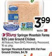 Tops Springer mountain farms 92% lean ground chicken offer