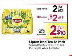 Tops Lipton iced tea 12 pack offer