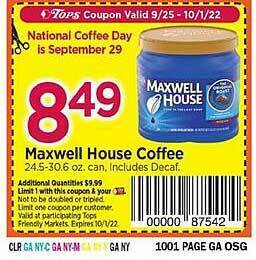 Tops Maxwell house coffee offer