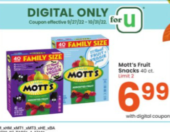 Albertsons Mott's fruit snacks offer