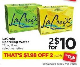 Cub Foods La croix sparkling water offer