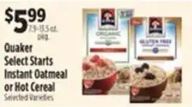 Pioneer Supermarkets Quaker Select Starts Instant Oatmeal or Hot Cereal offer