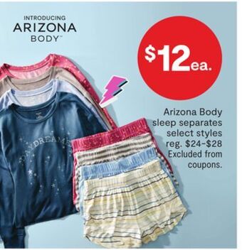 JC Penney Arizona body sleep separates offer