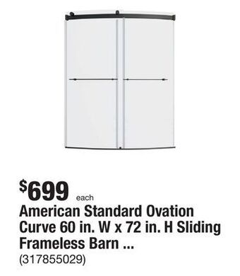 The Home Depot American standard ovation curve 60 in. w x 72 in. h sliding frameless barn shower door in matte black offer