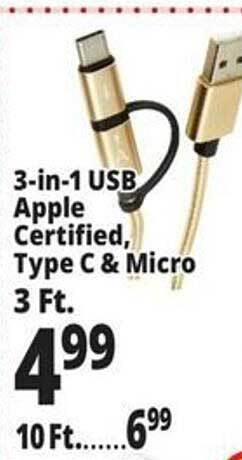 Ocean State Job Lot 3-in-1 usb apple certified type c & micro offer