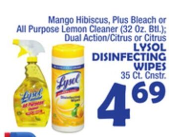 Bravo Supermarkets Lysol disinfecting wipes 35 ct. cnstr. offer