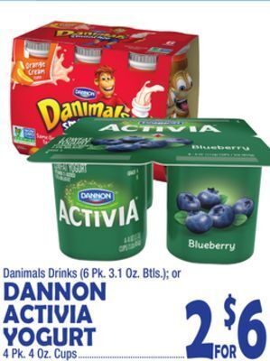 Bravo Supermarkets Dannon activia yogurt 4 pk. 4 oz. cups offer
