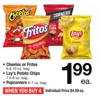 ACME Cheetos or fritos 6.5-10 oz. bag lay's potato chips 7.5-8 oz. bag popcorners 6-7 oz. bag offer