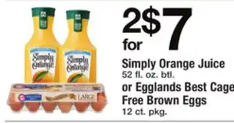 ACME Simply orange juice 52 fl. oz. btl. or egglands best cage free brown eggs 12 ct. pkg. offer