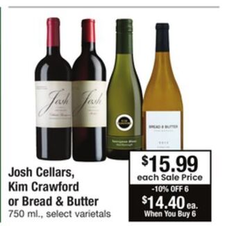 ACME Josh cellars, kim crawford or bread & butter offer
