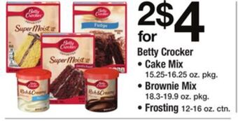 ACME Betty crocker cake mix 15.25-16.25 oz. pkg., brownie mix 18.3-19.9 oz. pkg., frosting 12-16 oz. ctn. offer