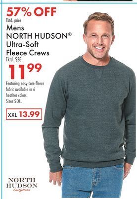 Boscov's Mens north hudson® ultra-soft fleece crews offer