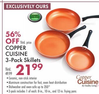 Boscov's Copper cuisine 3-pack skillets offer