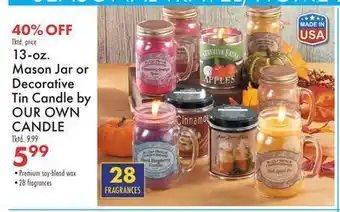 Boscov's 13-oz. mason jar or decorative tin candle by our own candle offer
