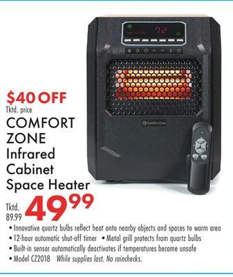Boscov's Comfort zone infrared cabinet space heater offer