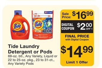 Fairway Store Market Tide laundry detergent or pods offer