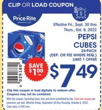 Price Rite Pepsi cubes offer