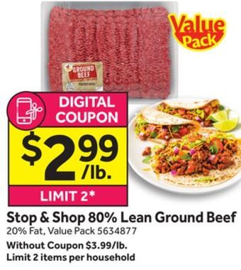 Stop&Shop Stop & shop 80% lean ground beef offer