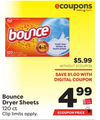 Weis Markets Bounce dryer sheets offer