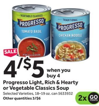 Stop&Shop Progresso light, rich & hearty or vegetable classics soup offer