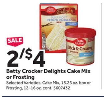 Stop&Shop Betty crocker delights cake mix or frosting offer