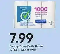 Stater Bros Simply done bath tissue 12-1000 sheet rolls offer