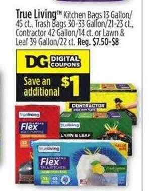 Dollar General True living kitchen bags, trash bags offer